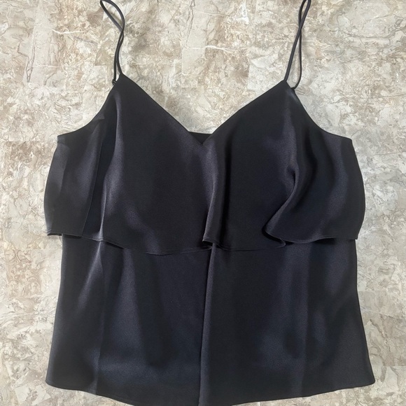 Express Black Satin Ruffle Camisole Tank Size M Holiday Glam / NYE Party Top - Picture 9 of 9